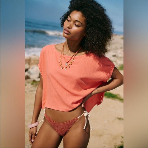 Free People Tops - NWT FREE PEOPLE FREE EST LUNA LINEN TOP FRESH CORAL